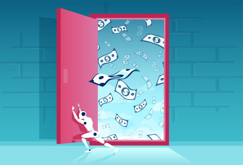 Vector of a robot opening a door of financial opportunities